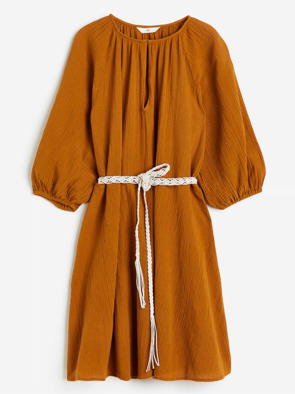 NWT H&M Women’s light Brown/Mustard Mini Dress with Puff Sleeves Size S